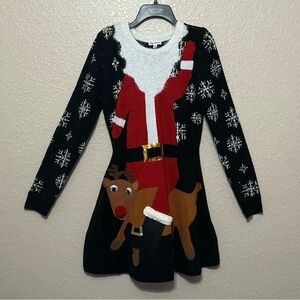 Black ‘Santa Riding a Reindeer’ Ugly Christmas Sweater Dress